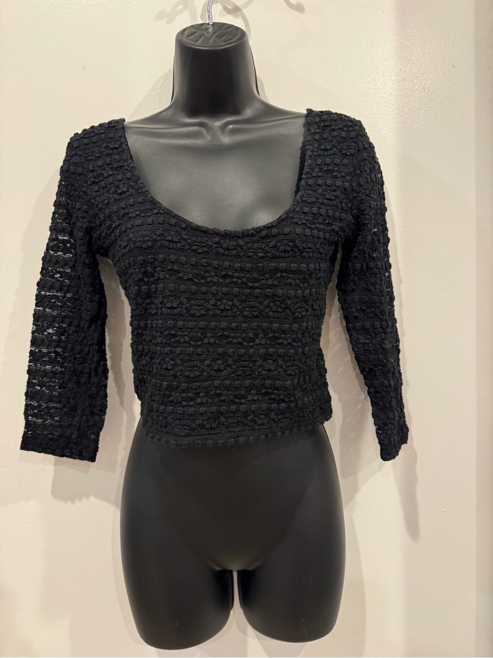 Women's Black Crochet Scoop Neck Top